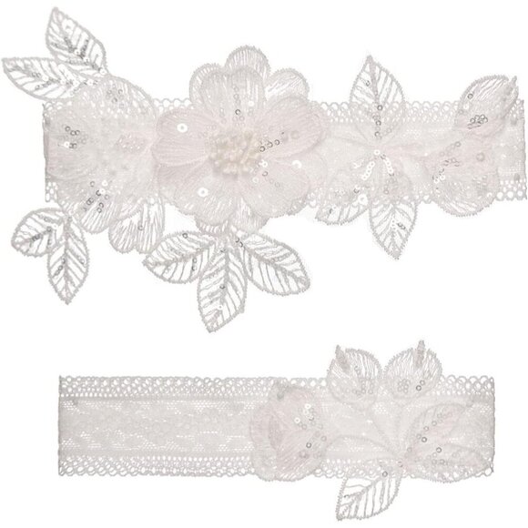 🆕Women White 2 Pieces Garter Set for Bride with Stretchy Soft Lace Band - Picture 5 of 5